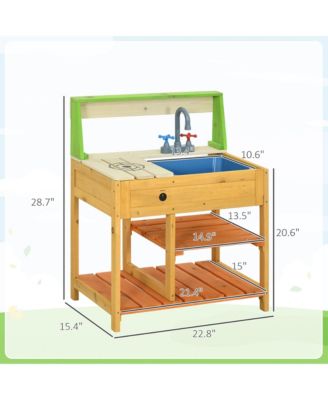 Mud Kitchen Outdoor Kitchen Playset for Kids Wooden with Realistic Play Kitchen Toys, Faucet and Sink, Storage Shelves