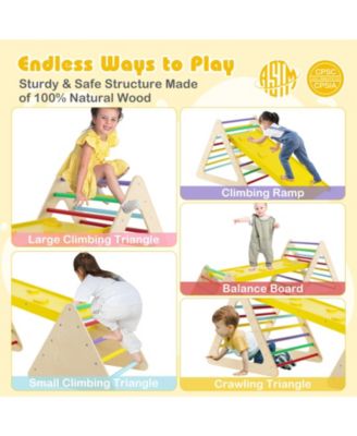 3-Piece Toddler Climbing Triangle Set with 2 Triangles and 1 Ramp To Play