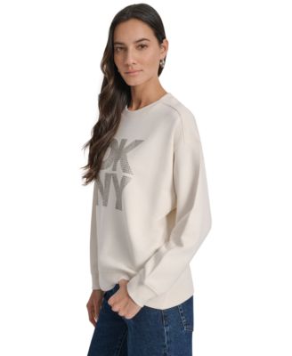 Women's Rhinestone Logo Cotton Crewneck Sweatshirt