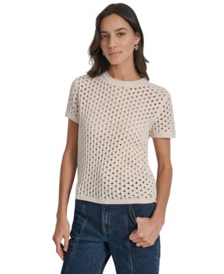 DKNY Jeans Women's Open Stitch Crewneck Short-Sleeve Sweater - Macy's