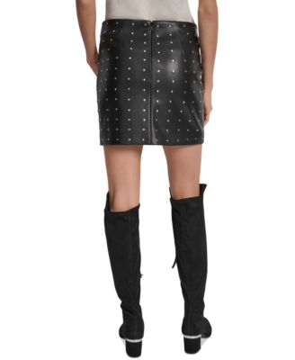 Women's Embellished Faux Leather Mini Skirt