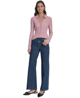 Women's Textured Collared Button-Front Top