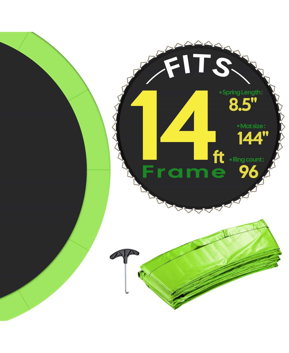 Trampoline Mat & Pad Replacement Kit with 96 V-Hooks Fits 14 ft Trampoline Frame - Natrual