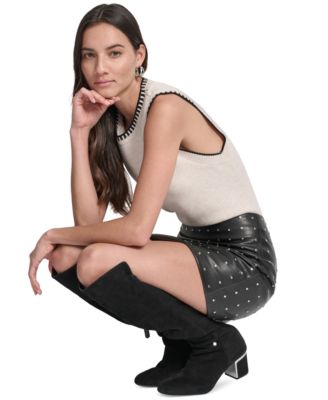 Women's Embellished Faux Leather Mini Skirt