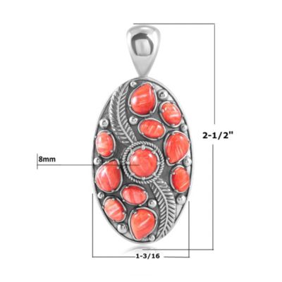 Sterling Silver Red Spiny Oyster Oval Leaf Pendant Enhancer