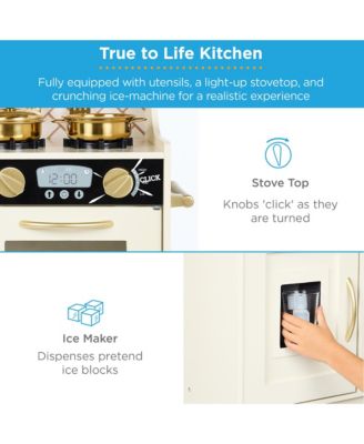 Pretend Play Kitchen Wooden Toy Set for Kids w/ Telephone, Utensils, Oven, Microwave