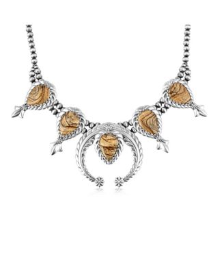 Sterling Silver Picture Jasper Pear-Cut Squash Blossom Necklace, 17 to 20 Inches