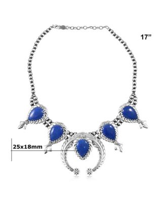 Sterling Silver Denim Lapis Pear-Cut Squash Blossom Necklace, 17 to 20 Inches