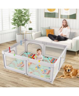 Toddler Large Playpen w/ Mat Play Yard w/ Pull Rings & Ocean Balls Play Area