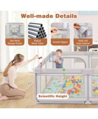 Toddler Large Playpen w/ Mat Play Yard w/ Pull Rings & Ocean Balls Play Area
