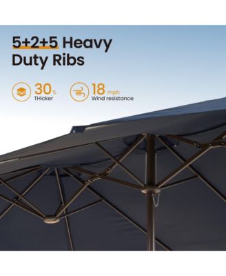 15ft Patio Umbrella with Base,12 Heavy Duty Ribs Large Outdoor Double-Sided Rectangle Umbrella with Crank Handle, Market Umbrella for Backyard