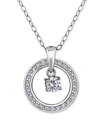 Cubic Zirconia Orbital Halo Pendant Necklace, 16" + 2" extender