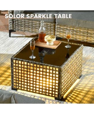 8-Piece Rattan Outdoor Patio Furniture Set with Sectional Sofa, Swivel Chairs, and Solar Coffee Table