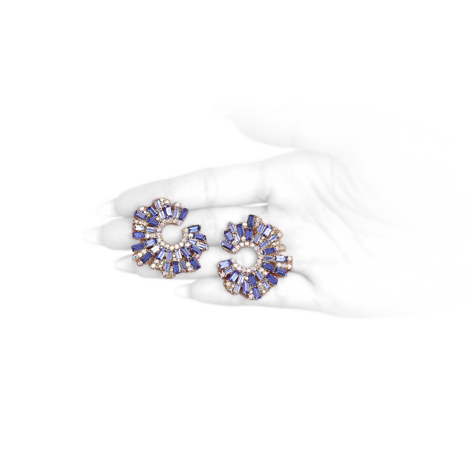 Royal Radiance Blue Crystal Burst Earrings