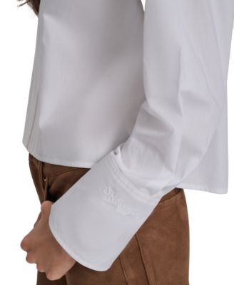 Women's Collared Cotton Poplin Zip-Front Shirt