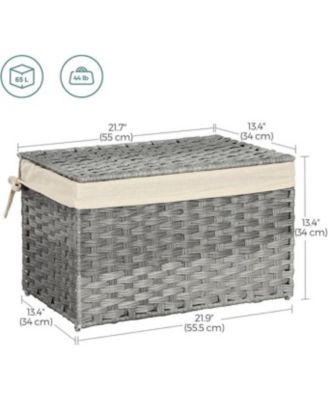 Storage Basket with Lid – 17.2 Gallons (65L) Foldable Woven Bin with Handles, Metal Frame & Removable Liner for Blankets