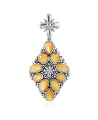 Sterling Silver Yellow Mother of Pearl Diamond Shaped Cluster Pendant Enhancer