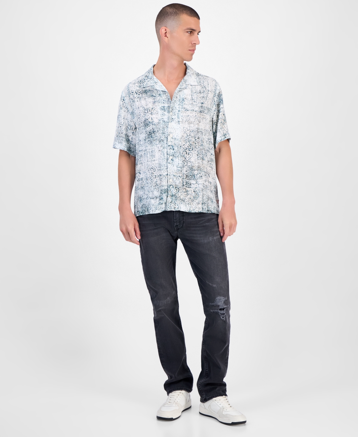 Guess Short Sleeve Paisley Button-front Camp Shirt In Multi