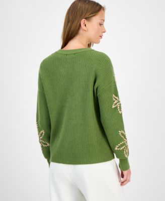 Women's Floral-Embroidered Crewneck Sweater