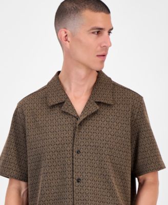 Marcos Short Sleeve Jacquard Pattern Button-Front Camp Shirt