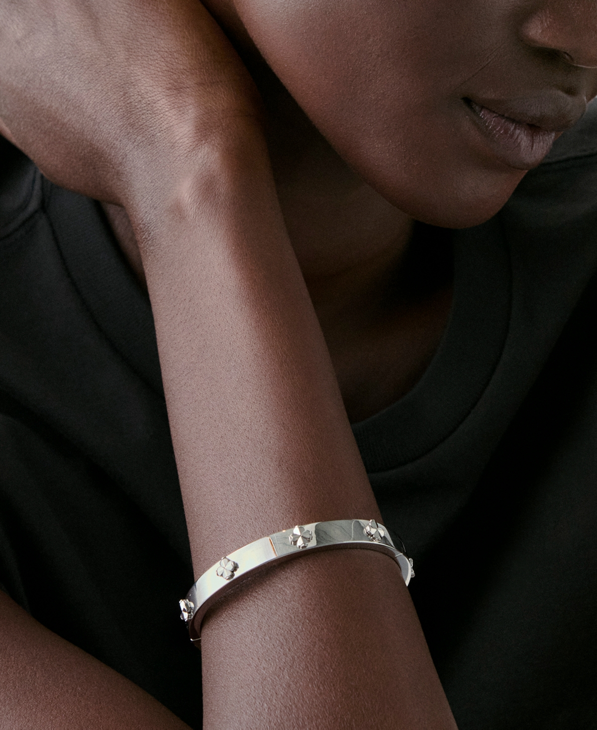 Kate Spade Spade Flower Hinge Bangle Bracelet In Silver