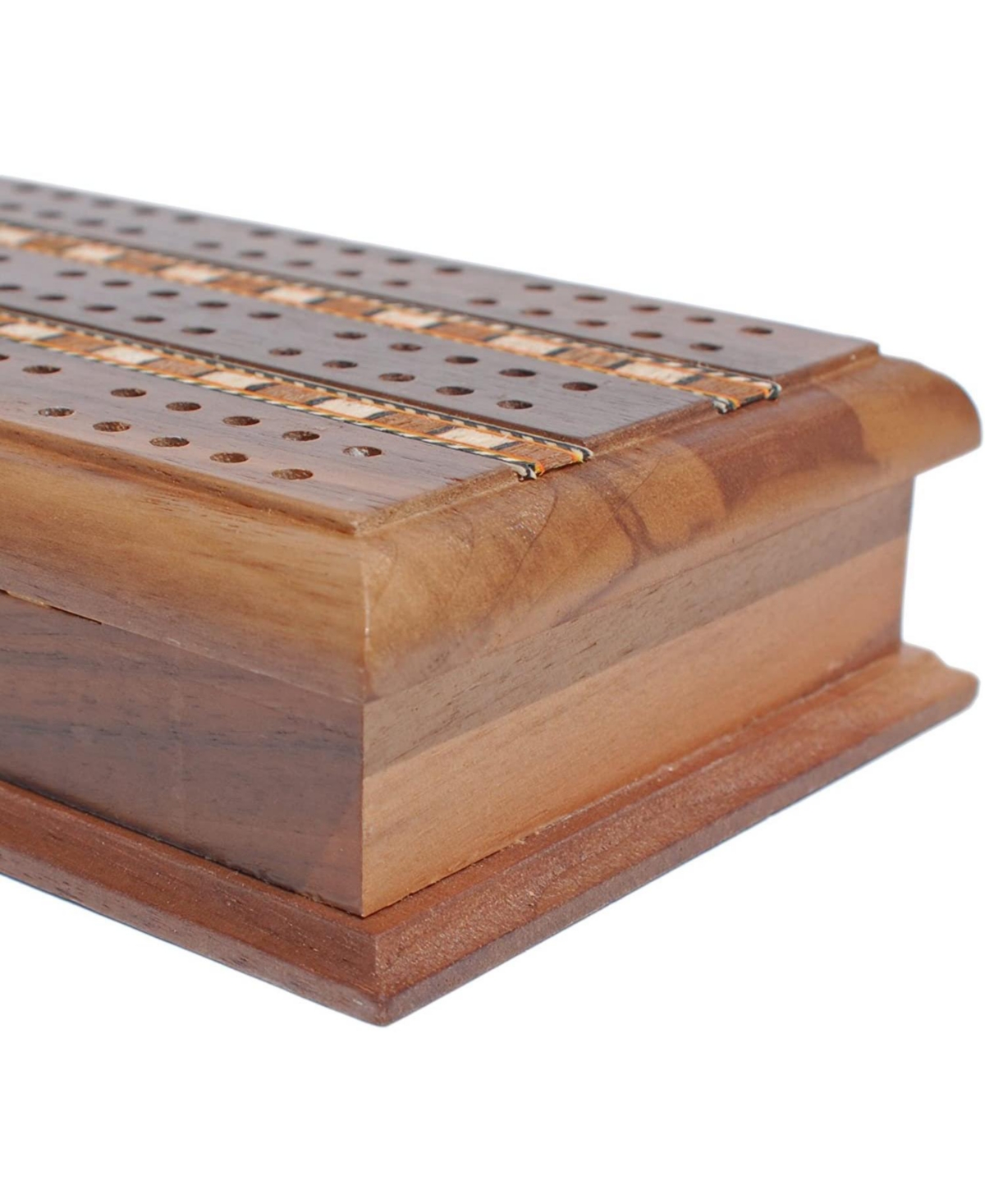 We Games 3 Track Sprint Cabinet Cribbage Set With Metal Pegs & 2 Card Decks In Brown