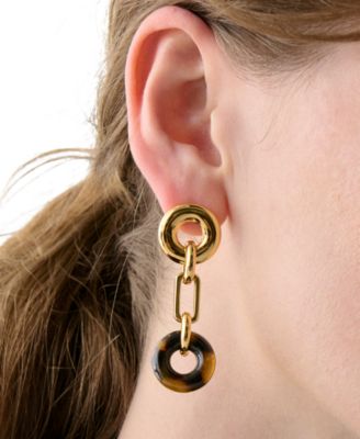 Gold-Tone Interlock Tortoise Linear Earrings