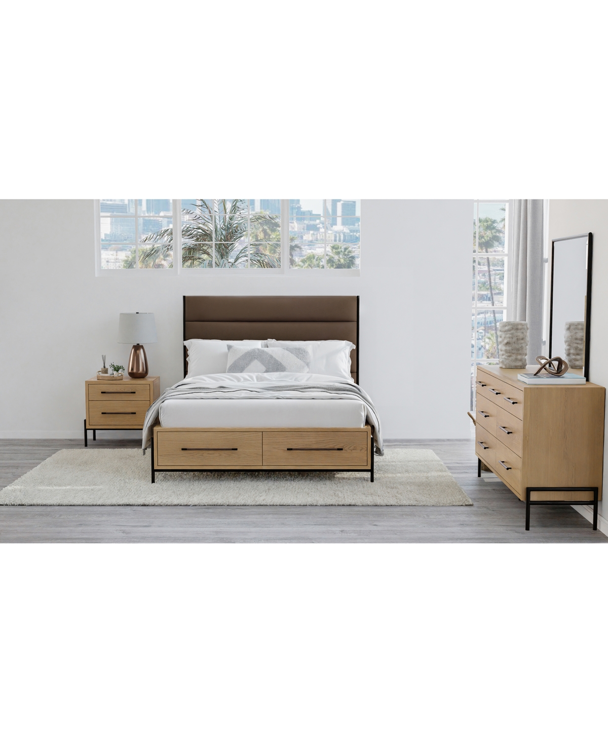 Macy's Linstead 3-pc. Queen Upholstered Storage Set (bed, Dresser & Nightstand), Created For  In Transparent