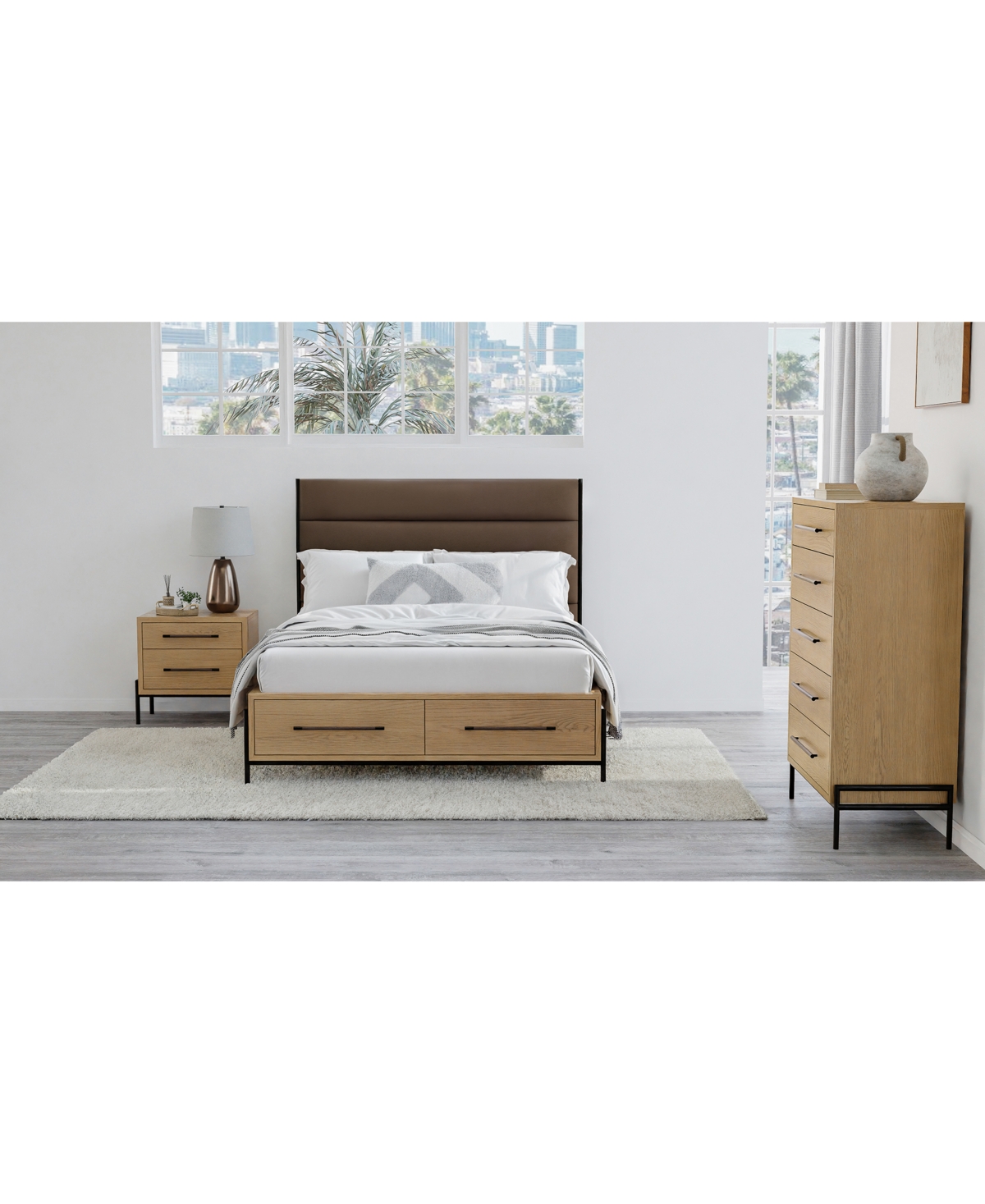 Macy's Linstead 3-pc. Queen Upholstered Storage Set (bed, Chest & Nightstand), Created For  In Transparent