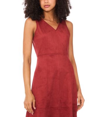 Women's Faux-Suede Seamed V-Neck Sleeveless Midi Dress