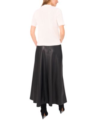 Women's Pointelle Short-Sleeve Button-Front Top