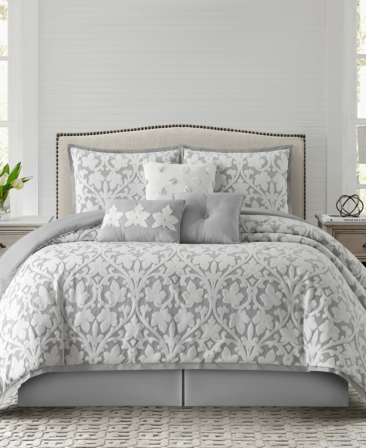 Stratford Park Adissa Floral 7-pc. Comforter Set, King In Gray