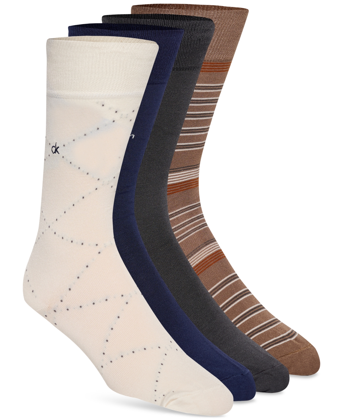 Calvin Klein Men's 4-Pack Crew Dress Socks - Tan/Gray/Navy/Beige