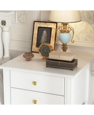 European style luxury white 2-drawer bedside table, bedroom nightstand, wooden end table