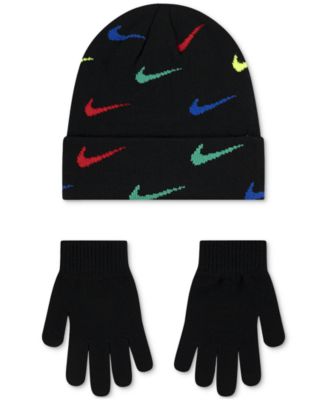 Big Boys 2-Piece Swoosh Repeat Beanie and Gloves Set
