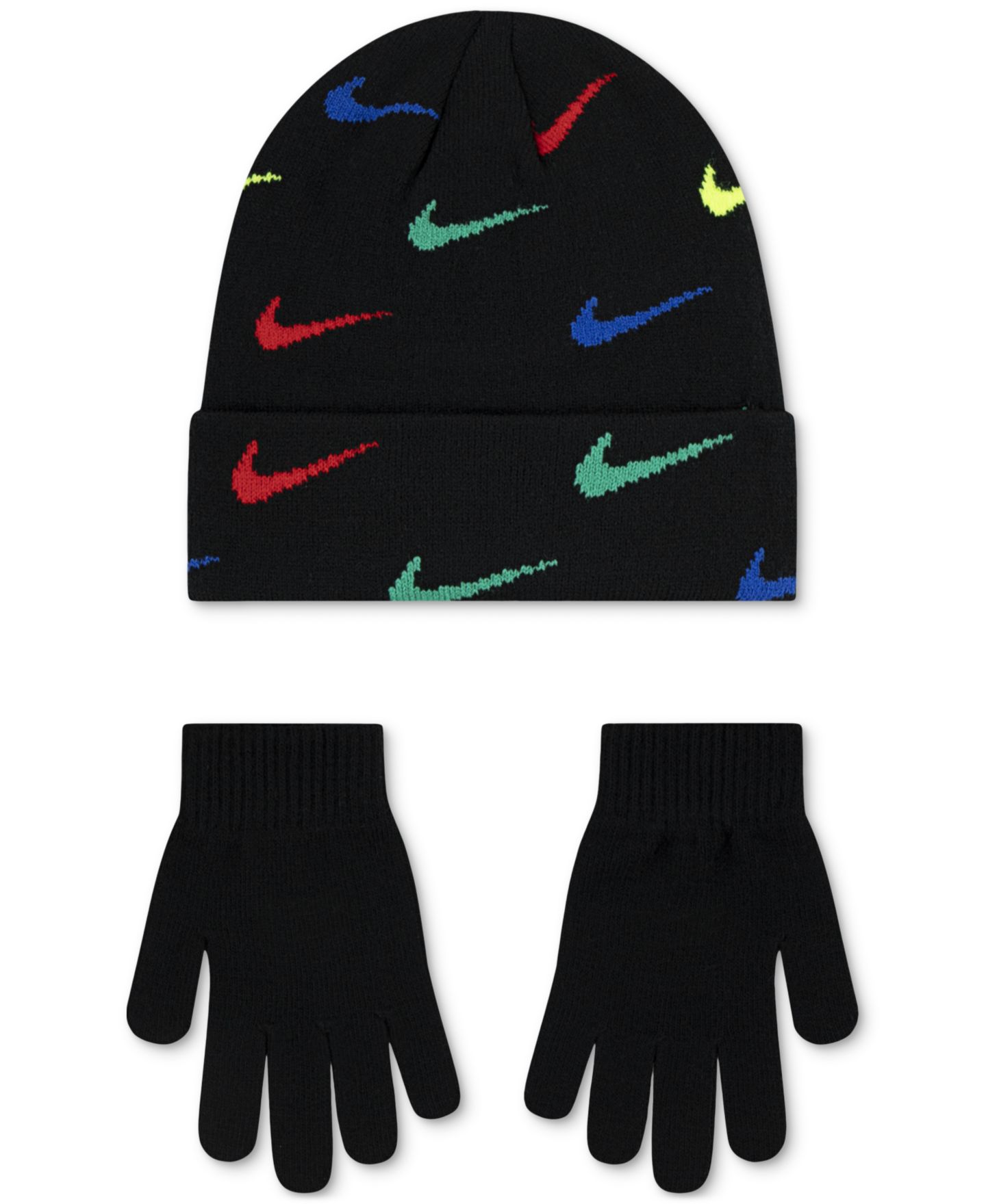 Детский комплект Nike Swoosh Repeat: шапка и перчатки, 8-20 лет, цвет: Чёрный / Разноцветный — фото 2