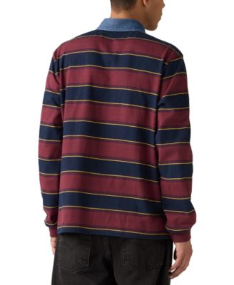 Men's Relaxed-Fit Long Sleeve Striped Rugby Shirt
