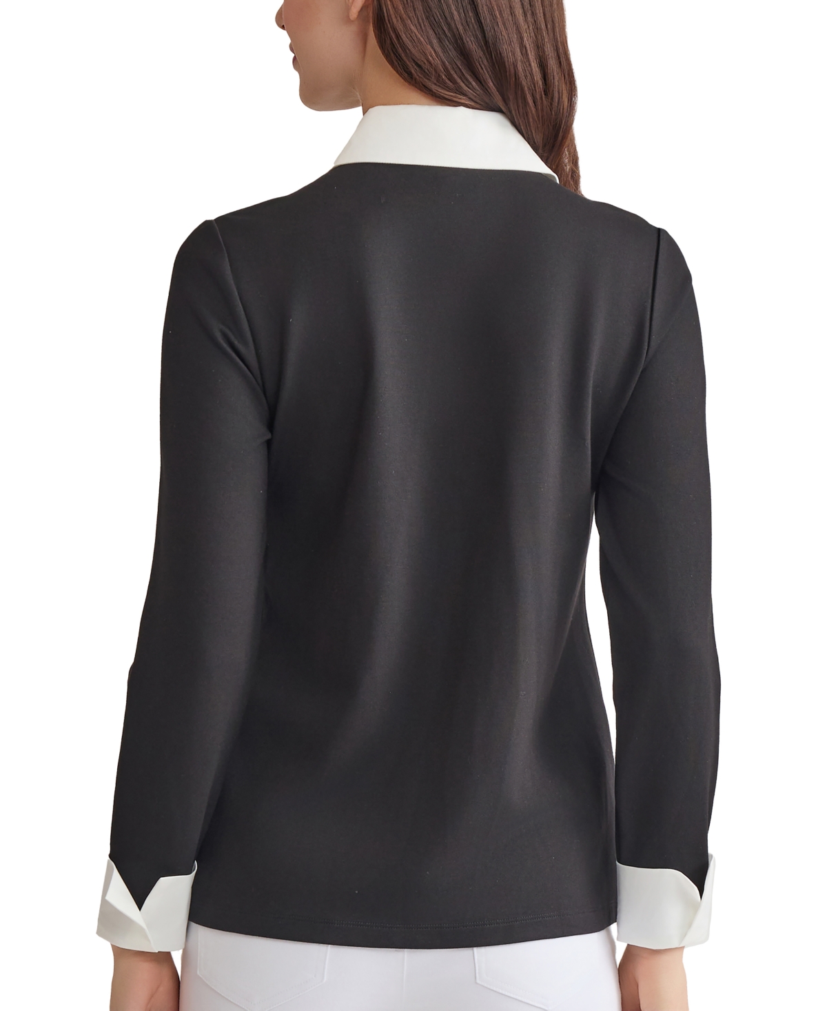 Jones New York Petite V-neck Long-sleeve Two-fer Pullover In Black