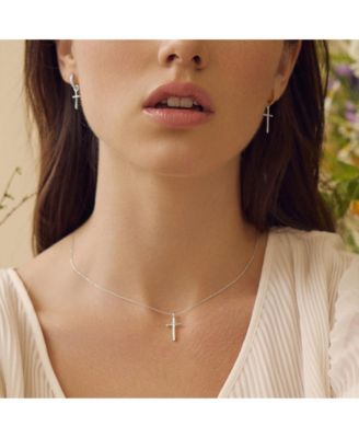Sterling Silver 18k Gold Plated Ariel Cross Necklace & Mismatching Cross Earrings Set Holiday Gift Guide