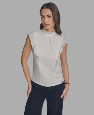 BCBG - Women's Mock Neck Knit Flutter-Sleeve Top