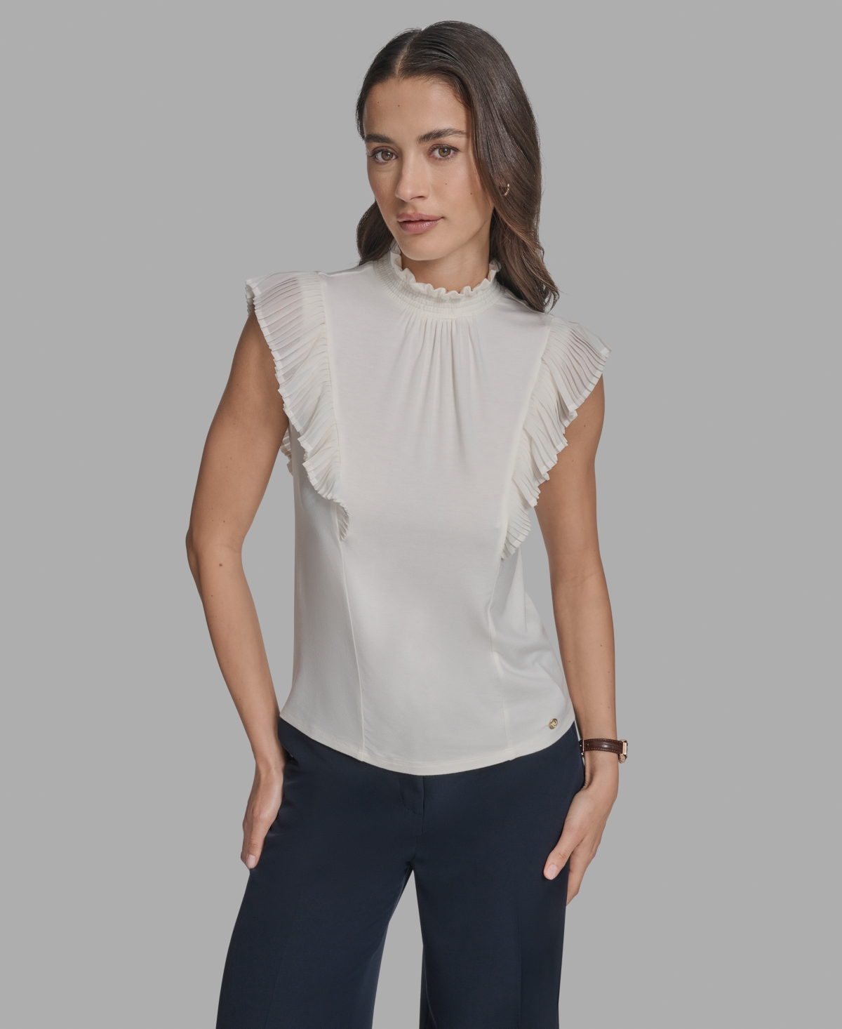 Bcbg Women's Mock Neck Knit Flutter-sleeve Top In White