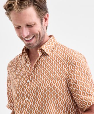 Men's Short-Sleeve Tonelle Geo-Print Linen Shirt, Macy's Exclusive