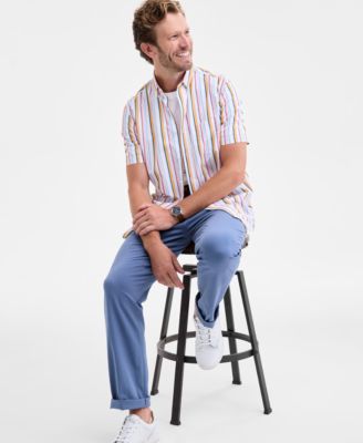 Men's Kara Stripe Short-Sleeve Button-Down Poplin Shirt, Macy's Exclusive