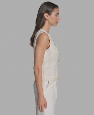 Women's Textured Crewneck Button-Front Vest