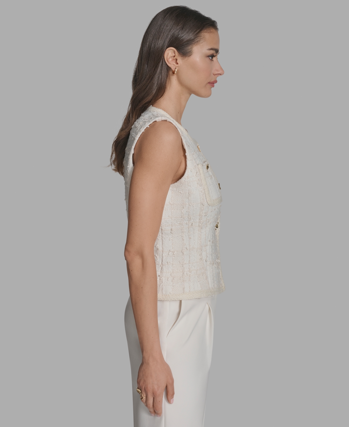 Bcbg Women's Textured Crewneck Button-front Vest In Neutral