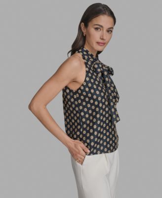 Women's Printed Tie-Neck Sleeveless Blouse