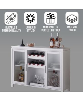 Neiman Buffet Sideboard Wood Wine Rack Cabinet Table with 2 Wine Shelf to Hold 8 Bottles