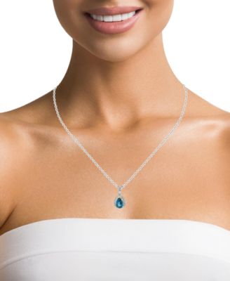 London Blue Topaz (2-3/8 ct. t.w.) & Lab Grown White Sapphire (3/8 ct. t.w.) Double Halo Pear 18" Pendant Necklace in Sterling Silver