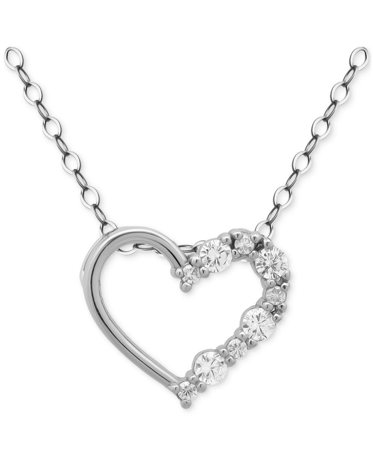 Cubic Zirconia Half Heart Pendant Necklace in Sterling Silver, 16" + 2" extender, Macy's Exclusive - Yellow