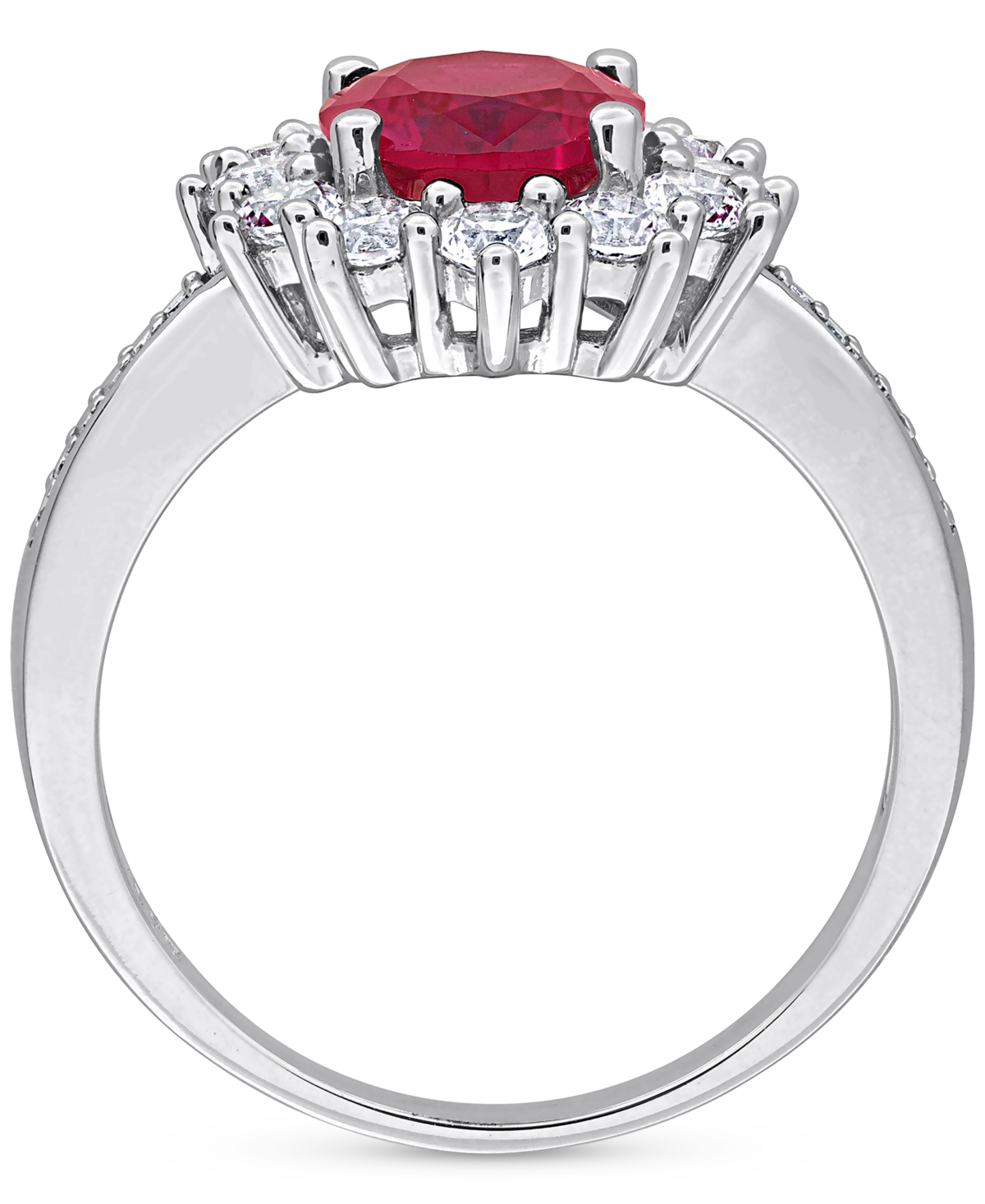 Macy's Gemstone & Diamond Accent Halo Ring In Sterling Silver In Silver